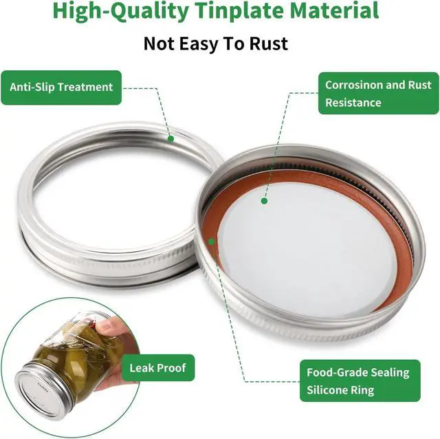 Alt view image 4 of 7 - 36Pcs Mason Jar Lids with Rings Wide Mouth, Upgrade Canning Lids with Rings/Bands for Ball, Kerr Jars and More, Split-Type with Leak Proof & Airtight, Food Grade Material for Mason Jars