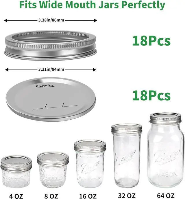 Alt view image 2 of 7 - 36Pcs Mason Jar Lids with Rings Wide Mouth, Upgrade Canning Lids with Rings/Bands for Ball, Kerr Jars and More, Split-Type with Leak Proof & Airtight, Food Grade Material for Mason Jars