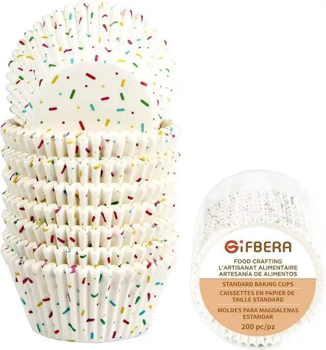 Main image of Candy White Cupcake Liners - Gifbera Standard Baking Cups Odorless Greaseproof Paper Muffin Wrappers, Pack of 200