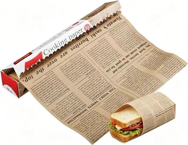 Main image of Baking Parchment Paper Roll Non Stick Baking Paper Newspaper Printing Design Food Wrapping Paper for Baking Cookies Bread Pizza Meat and Vegetables