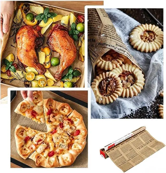 Alt view image 4 of 7 - Baking Parchment Paper Roll Non Stick Baking Paper Newspaper Printing Design Food Wrapping Paper for Baking Cookies Bread Pizza Meat and Vegetables