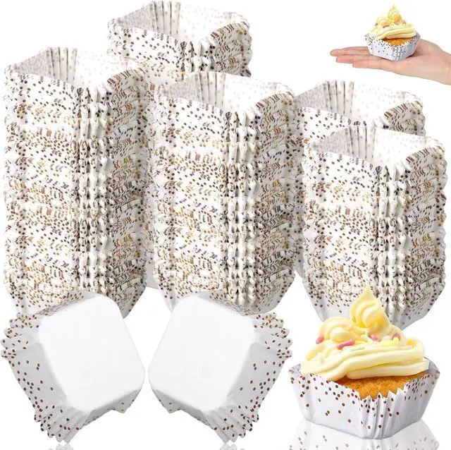 Main image of Tanlade 350 Pcs Square Mini Cupcake Liners Disposable Brownie Baking Pan Liners 1.77 Inch Paper Baking Cup for Cup and Cupcakes Party Supplies for Weddings Birthdays Bridal Showers(Gold Dots)