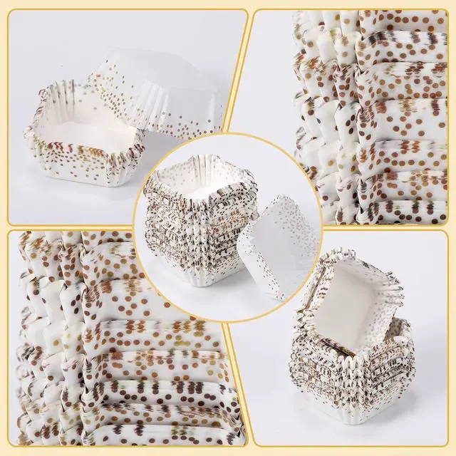 Alt view image 3 of 6 - Tanlade 350 Pcs Square Mini Cupcake Liners Disposable Brownie Baking Pan Liners 1.77 Inch Paper Baking Cup for Cup and Cupcakes Party Supplies for Weddings Birthdays Bridal Showers(Gold Dots)