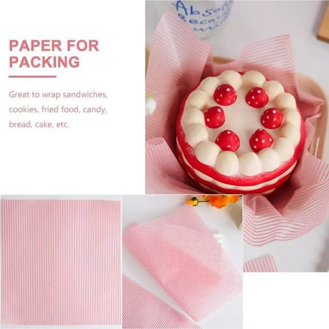 Alt view image 2 of 7 - 50sheets Food Wrapping Wax Paper Packing Paper with Stripe Design for Sandwiches Cookies Fried Foods and More for Microwavable Oven Use