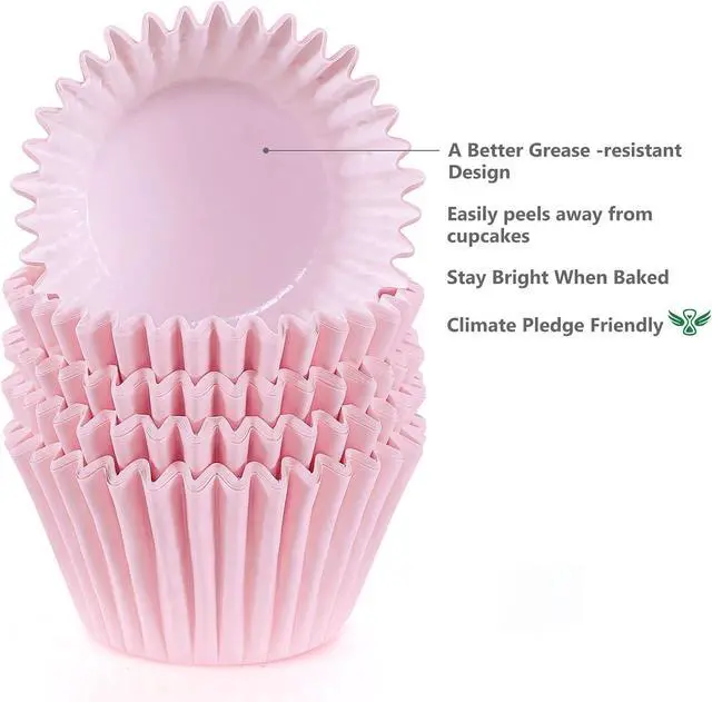 Alt view image 4 of 7 - Caperci Heavy Duty Jumbo Cupcake Muffin Liners for Baking - Extra Large 100pcs Grease-Resistant Pink Paper Baking Cups, No Muffin Pan Needed, Odorless, Easily Peels (Pink)
