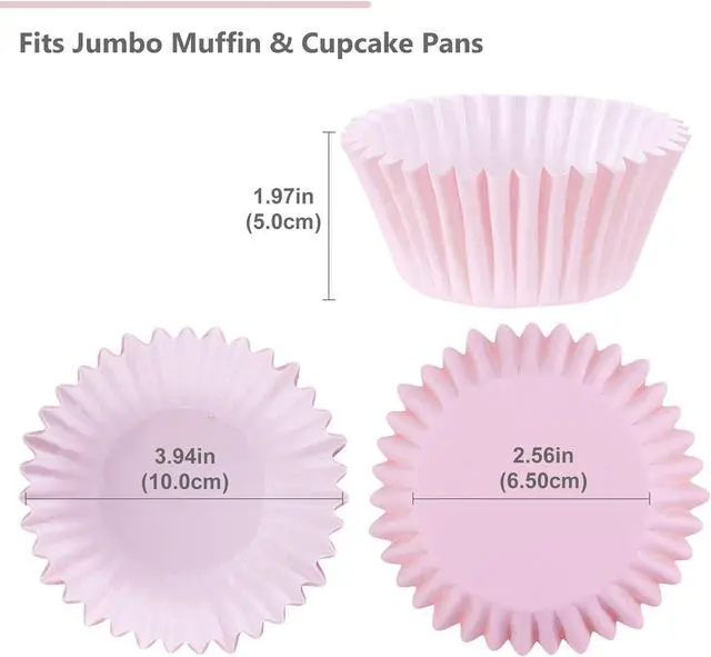 Alt view image 5 of 7 - Caperci Heavy Duty Jumbo Cupcake Muffin Liners for Baking - Extra Large 100pcs Grease-Resistant Pink Paper Baking Cups, No Muffin Pan Needed, Odorless, Easily Peels (Pink)