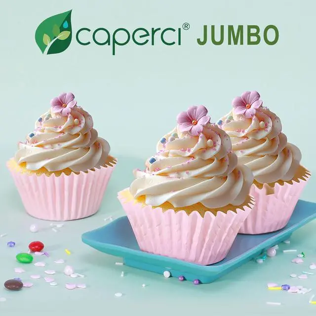 Alt view image 7 of 7 - Caperci Heavy Duty Jumbo Cupcake Muffin Liners for Baking - Extra Large 100pcs Grease-Resistant Pink Paper Baking Cups, No Muffin Pan Needed, Odorless, Easily Peels (Pink)