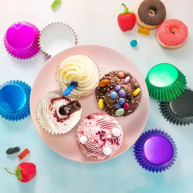 Alt view image 7 of 7 - Sumind 200 Pieces Foil Cupcake Liners Metallic Standard Size Baking
