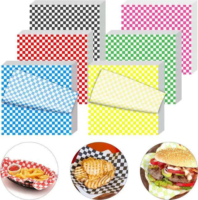 Main image of 120Pcs Wax Paper Sheets for Food, 12x12 In Variety Pack Checkered Food Basket Liners, Grease Resistant Sandiwch Wrapping Paper, Festive Design Deli Sheets For Party, Fair and Outdoors Kovpnor