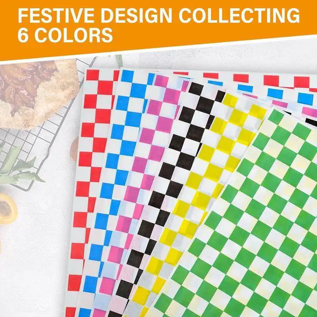 Alt view image 3 of 7 - 120Pcs Wax Paper Sheets for Food, 12x12 In Variety Pack Checkered Food Basket Liners, Grease Resistant Sandiwch Wrapping Paper, Festive Design Deli Sheets For Party, Fair and Outdoors Kovpnor
