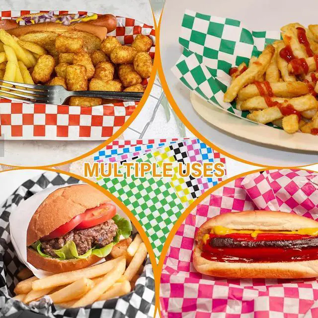 Alt view image 5 of 7 - 120Pcs Wax Paper Sheets for Food, 12x12 In Variety Pack Checkered Food Basket Liners, Grease Resistant Sandiwch Wrapping Paper, Festive Design Deli Sheets For Party, Fair and Outdoors Kovpnor