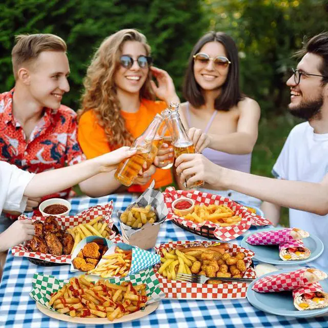 Alt view image 7 of 7 - 120Pcs Wax Paper Sheets for Food, 12x12 In Variety Pack Checkered Food Basket Liners, Grease Resistant Sandiwch Wrapping Paper, Festive Design Deli Sheets For Party, Fair and Outdoors Kovpnor