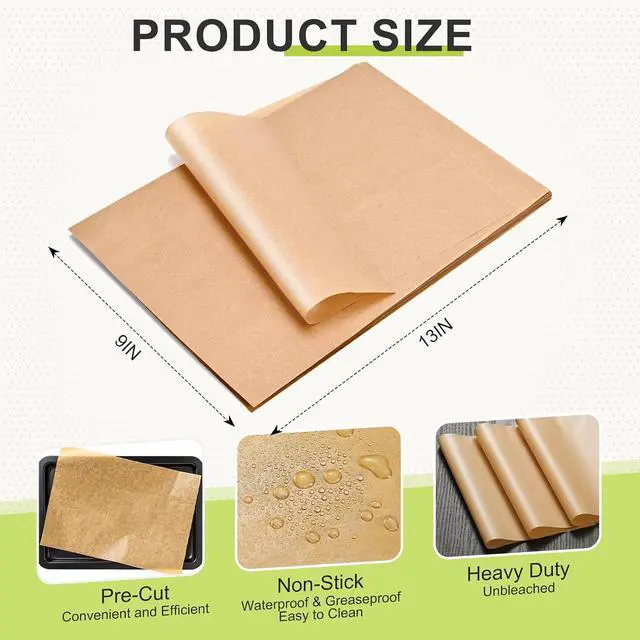 Alt view image 2 of 7 - 120 PCS Parchment Paper Sheets, 9 x 13 IN Unbleached, Precut Non-Stick Parchment Sheets for Baking, Cooking, Grilling, Steaming and More, Fit for An Air Fryer, Baking Sheet, Oven, or Sandwich Wraps