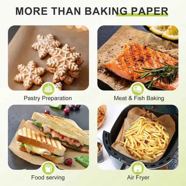 Alt view image 5 of 7 - 120 PCS Parchment Paper Sheets, 9 x 13 IN Unbleached, Precut Non-Stick Parchment Sheets for Baking, Cooking, Grilling, Steaming and More, Fit for An Air Fryer, Baking Sheet, Oven, or Sandwich Wraps