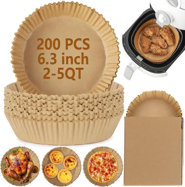 Main image of 200Pcs Air Fryer Disposable Paper Liner, Round Non-Stick Air Fryer Liners Parchment Paper for Baking Roasting Microwave Oven (6.3 inch)