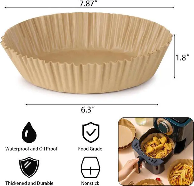 Alt view image 3 of 7 - 200Pcs Air Fryer Disposable Paper Liner, Round Non-Stick Air Fryer Liners Parchment Paper for Baking Roasting Microwave Oven (6.3 inch)