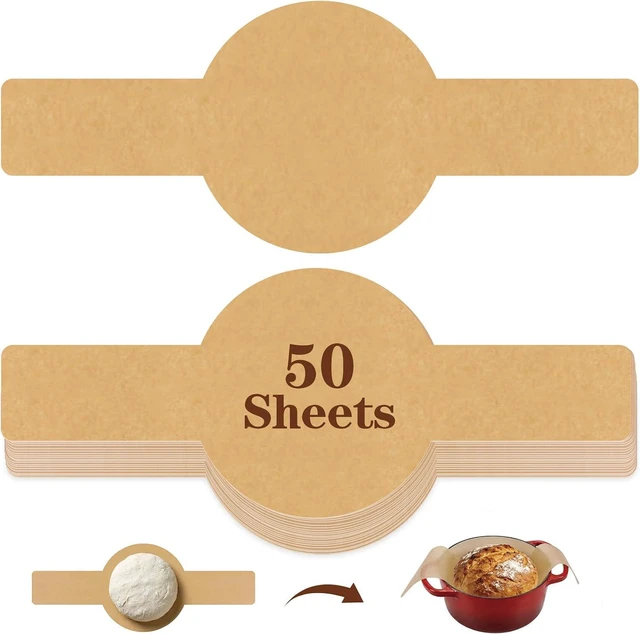 Main image of PLAPITATE Parchment Bread Sling for Dutch Oven, Non-Stick Unbleached Bread Baking Mat, 50 Pcs Disposable Bread Sling for Sourdough Tools Accessories (Round)