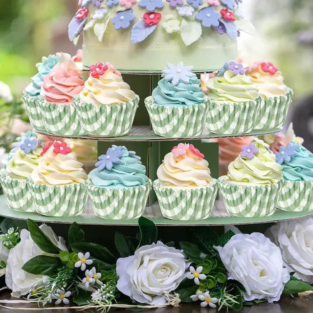 Alt view image 7 of 7 - Whaline 300Pcs Sage Green Plaid Paper Baking Cups Green Checkered Cupcake Liners Small Cake Baking Cups Muffin Cupcake Wrappers for One Lucky Duck Birthday Baby Shower Wedding Party, 2x1.2 Inch