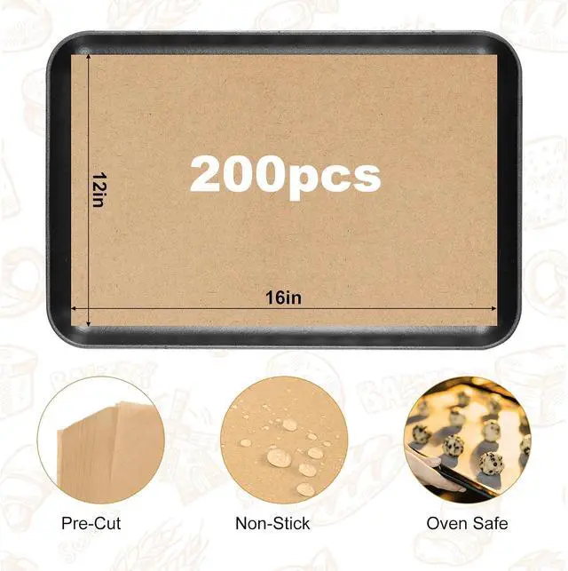 Alt view image 2 of 7 - 200 PCS Unbleached Parchment Paper 12x16 In Precut Baking Sheets for Air Fryer, Oven, and Grill Nonstick, Oil-Resistant, High-Temperature Baking Paper for Cooking, Roasting, and Food Prep
