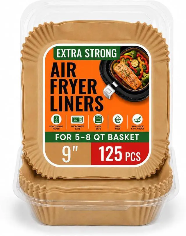 Main image of Air Fryer Liners Disposable 125 pk 8" Unbleached Non-Stick Parchment Paper, Fits 5-8 QT Basket, Air Fryer Liners | Airfryer Liners