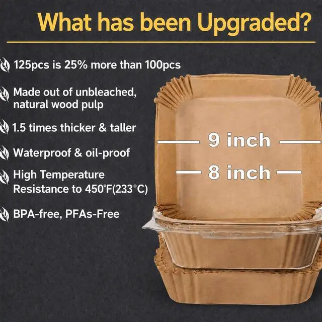 Alt view image 3 of 6 - Air Fryer Liners Disposable 125 pk 8" Unbleached Non-Stick Parchment Paper, Fits 5-8 QT Basket, Air Fryer Liners | Airfryer Liners