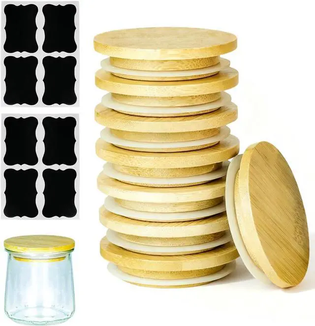 Main image of 8 Pack Oui Yogurt Jar Lids with 8 Labels, Food-Grade Bamboo Lids for 5Oz Oui Yogurt Jars, Reusable Wooden Canning Covers Perfect for Oui Yogurt Bottle with Airtight Seal Ring(Jar not Included)