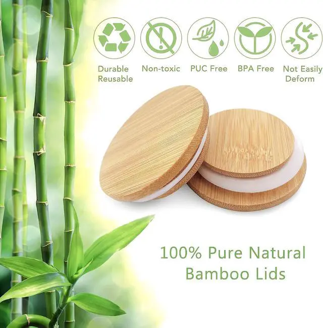 Alt view image 3 of 7 - Oui Yogurt Jar Lids - 8 Pack Oui Lids-Natural Bamboo Wood with Silicone Sealing Rings and Oui Yogurt Bottle Label, For 5 Oz Oui Yogurt Jars