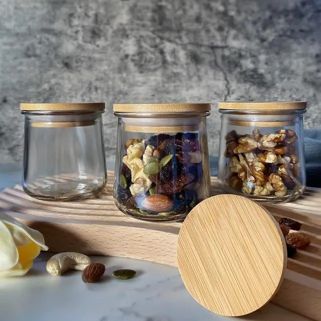 Alt view image 4 of 7 - Oui Yogurt Jar Lids - 8 Pack Oui Lids-Natural Bamboo Wood with Silicone Sealing Rings and Oui Yogurt Bottle Label, For 5 Oz Oui Yogurt Jars