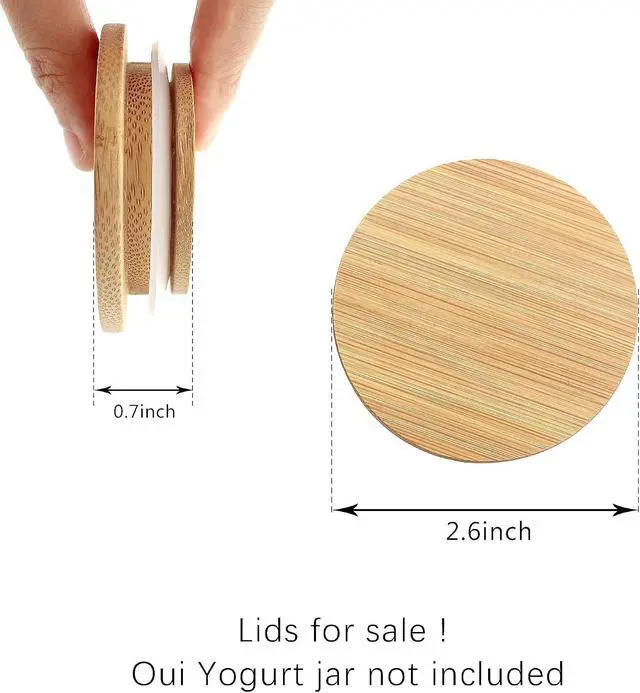 Alt view image 5 of 7 - Oui Yogurt Jar Lids - 8 Pack Oui Lids-Natural Bamboo Wood with Silicone Sealing Rings and Oui Yogurt Bottle Label, For 5 Oz Oui Yogurt Jars