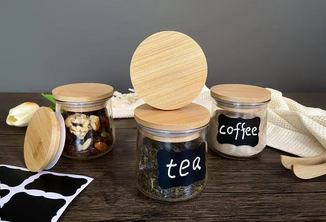 Alt view image 6 of 7 - Oui Yogurt Jar Lids - 8 Pack Oui Lids-Natural Bamboo Wood with Silicone Sealing Rings and Oui Yogurt Bottle Label, For 5 Oz Oui Yogurt Jars