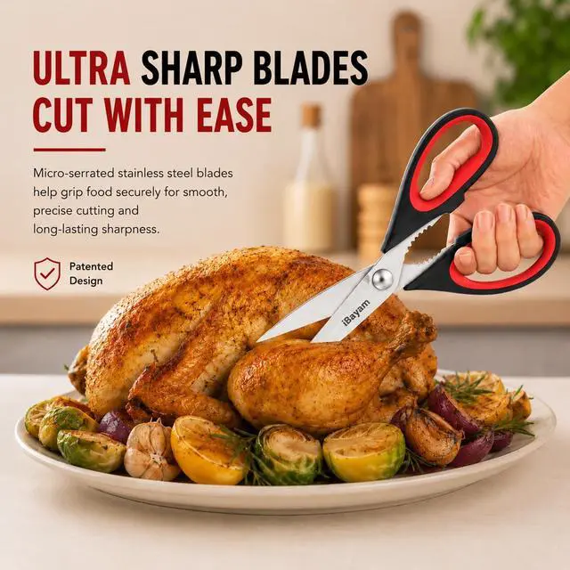 Alt view image 2 of 7 - iBayam 3-Pack 8.7" Kitchen Scissors All Purpose Heavy Duty Shears w/Sheath