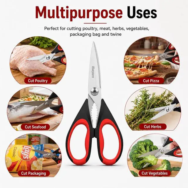 Alt view image 3 of 7 - iBayam 3-Pack 8.7" Kitchen Scissors All Purpose Heavy Duty Shears w/Sheath