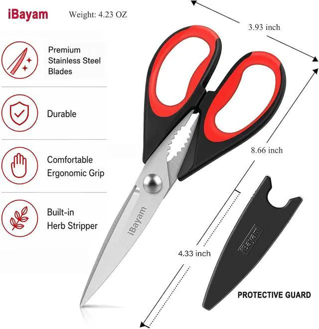 Alt view image 4 of 7 - iBayam 3-Pack 8.7" Kitchen Scissors All Purpose Heavy Duty Shears w/Sheath