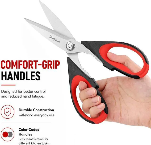 Alt view image 5 of 7 - iBayam 3-Pack 8.7" Kitchen Scissors All Purpose Heavy Duty Shears w/Sheath