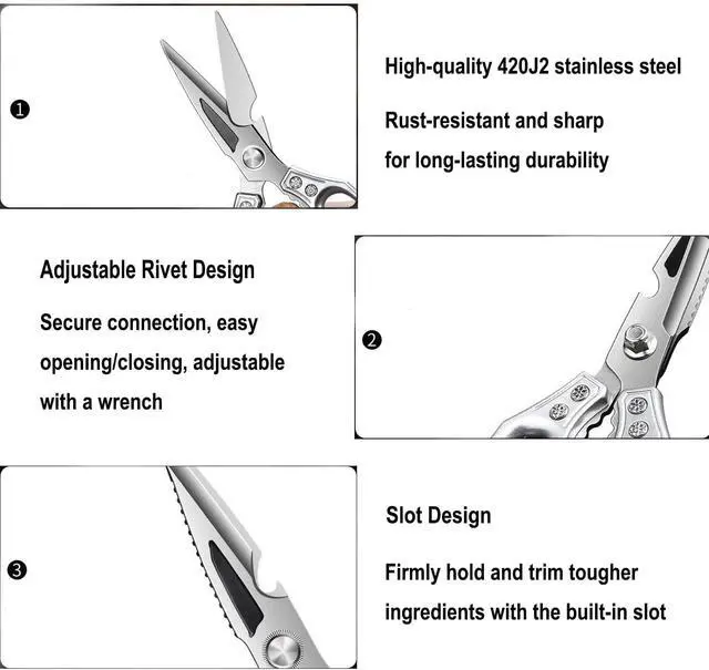 Alt view image 7 of 7 - Heavy Duty Kitchen Scissors - 3.0mm Thickened Blades