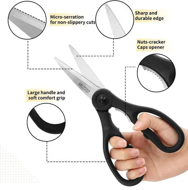 Alt view image 3 of 7 - Kitchen Scissors All Purpose, Heavy Duty Stainless Steel Kitchen Shears for Food, Herbs, Meat, Fish with Soft Comfort Grip Handle - 8.7-Inch Black