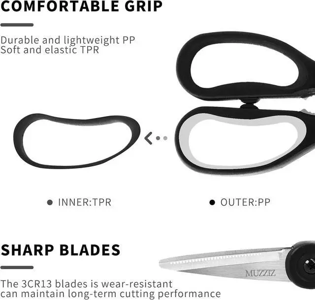 Alt view image 6 of 7 - Kitchen Scissors All Purpose, Heavy Duty Stainless Steel Kitchen Shears for Food, Herbs, Meat, Fish with Soft Comfort Grip Handle - 8.7-Inch Black