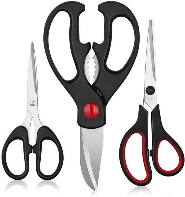 Alt view image 3 of 6 - Kitchen Shears Set - QtoiKce Kitchen Scissors 3 Pack All Purpose Poultry Shears,Stainless Steel Sharp Utility Cooking Scissors for Home