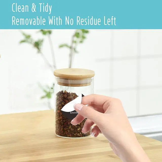 Alt view image 4 of 7 - Hebayy 342 Removable Spice Labels,304 Pre-Printed Herb Seeds Seasoning Sauce Oil Vinegar Round Stickers,38 Blank Ones,Waterproof Oil & Tear Resistant,No Residue for Kitchen Pantry Containers Jars