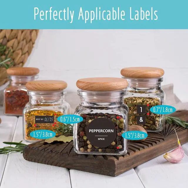 Alt view image 5 of 7 - Hebayy 342 Removable Spice Labels,304 Pre-Printed Herb Seeds Seasoning Sauce Oil Vinegar Round Stickers,38 Blank Ones,Waterproof Oil & Tear Resistant,No Residue for Kitchen Pantry Containers Jars