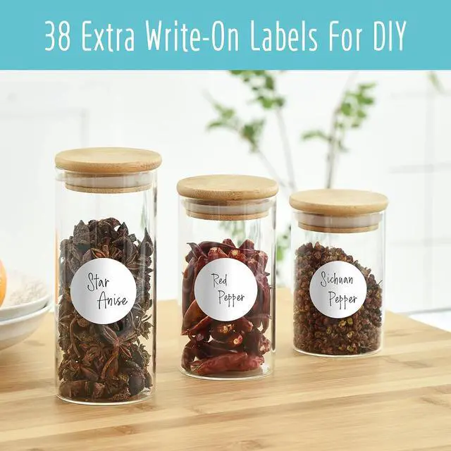 Alt view image 6 of 7 - Hebayy 342 Removable Spice Labels,304 Pre-Printed Herb Seeds Seasoning Sauce Oil Vinegar Round Stickers,38 Blank Ones,Waterproof Oil & Tear Resistant,No Residue for Kitchen Pantry Containers Jars