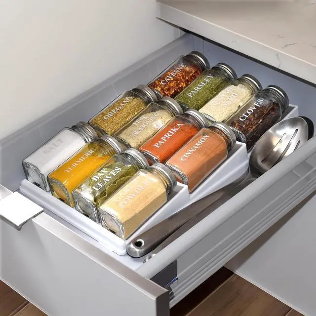 Alt view image 2 of 7 - 3 Tier Spice Drawer Organizer with Non-Skid Storage Tray for Kitchen
