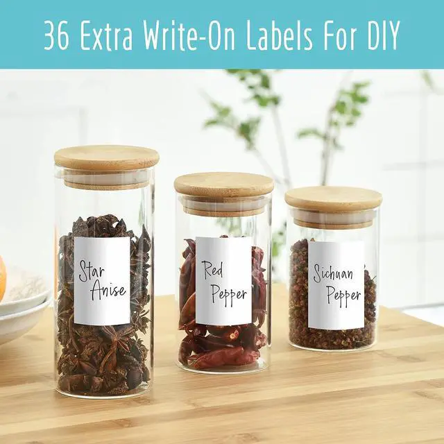 Alt view image 6 of 7 - 432 Removable Spice Labels, 396 Pre-Printed Herb Seed Seasoning Sauce Oil Vinegar Stickers, 36 Blank Ones, Waterproof Oil&Tear Resistant, No Residue for Kitchen Pantry Containers Jars(White on Black)