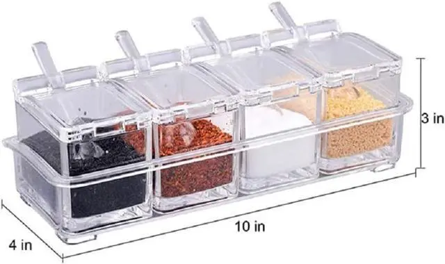 Alt view image 5 of 7 - 4 Pieces Clear Seasoning Box - Cruet with Cover and Spoon,Seasoning Rack Spice Pots for Sugar, Salt, Pepper and Other Spices