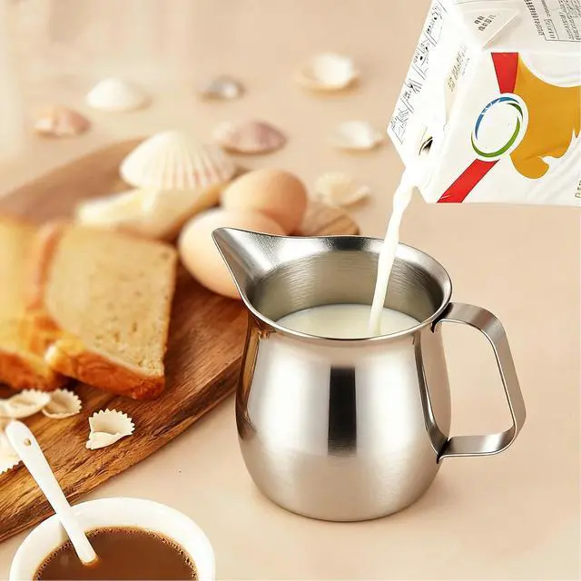 Alt view image 3 of 7 - Maxmartt Milk Frother Cup, 3oz (90ml) Milk Frothing Pitcher Metal 304 Stainless Steel Steamer Cup, Coffee Milk Cappuccino Latte Art Barista Steaming Pitcher Espresso Jug with Decorating Pen