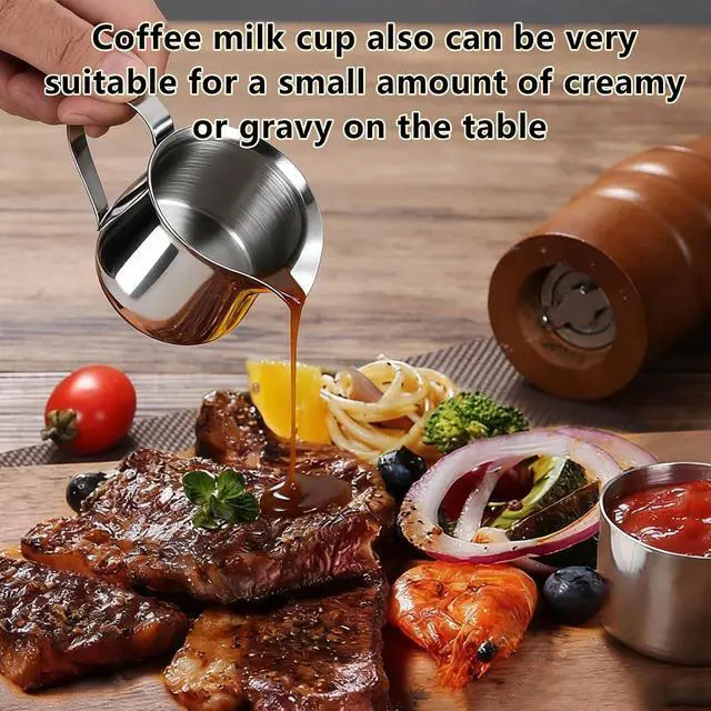 Alt view image 2 of 7 - Maxmartt Milk Frother Cup, 3oz (90ml) Milk Frothing Pitcher Metal 304 Stainless Steel Steamer Cup, Coffee Milk Cappuccino Latte Art Barista Steaming Pitcher Espresso Jug with Decorating Pen