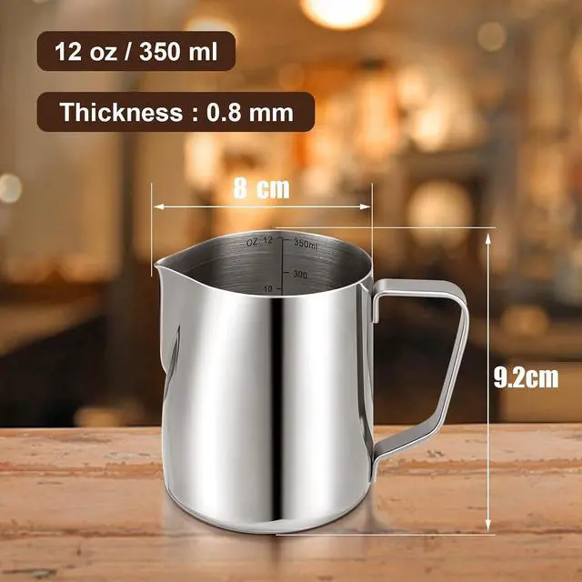 Alt view image 4 of 7 - Milk Frothing Pitcher,Milk Steaming Frother Cup,Barista Cappuccino Latte Art Milk Jug with Decorating Pen,Stainless Steel Espresso Coffee Bar Accessories Tools (Silver, 12oz)