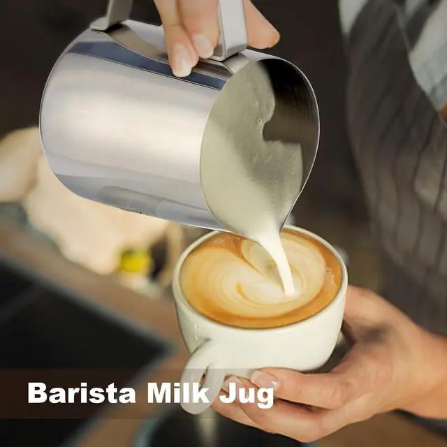 Alt view image 7 of 7 - Milk Frothing Pitcher,Milk Steaming Frother Cup,Barista Cappuccino Latte Art Milk Jug with Decorating Pen,Stainless Steel Espresso Coffee Bar Accessories Tools (Silver, 12oz)