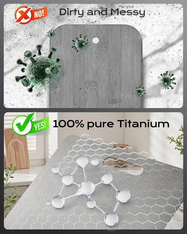 Alt view image 4 of 6 - Katori Titanium Cutting Board for Kitchen, Food Grade 100% Pure Titanium Cutting Boards for Kitchen, Non-Toxic Double-Sided Chopping Board, Dishwasher Safe, Easy to Clean 12 x 9 Inch
