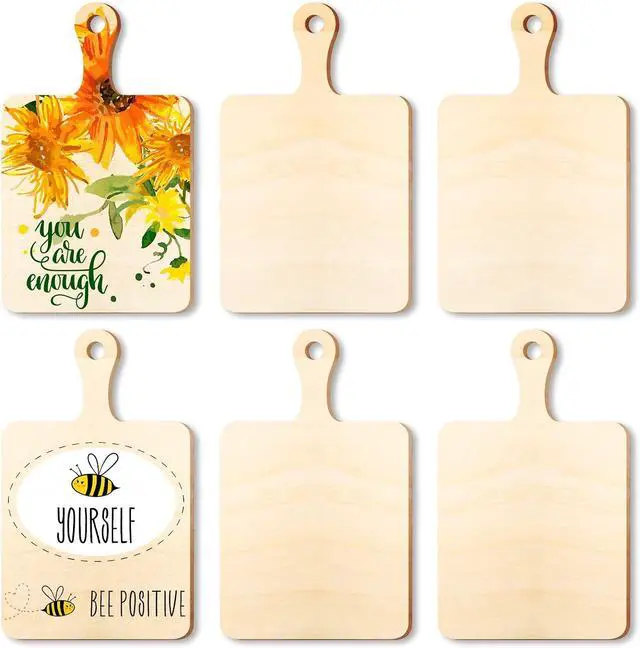 Main image of Yalikop 6 Pcs Mini Wooden Cutting Board for Crafts with Handle Unfinished Paddle Chopping Board Small Kitchen Serving Wooden Cooking Butcher Block for Christmas DIY Home Kitchen Decor(9.1 x 5.5 Inch)